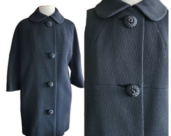 Vintage 60s Black Coat Large Buttons Lenari Designs