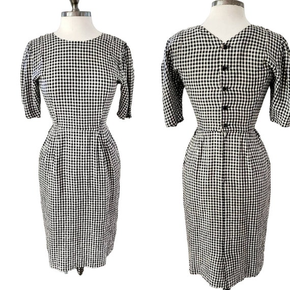 Vintage 80s UNGARO Checked Print Dress Back Butto… - image 3