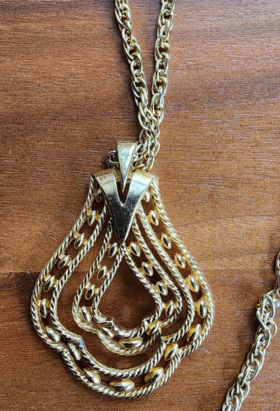 60s Trifari Pendant Necklace Gold Baroque Style - image 3