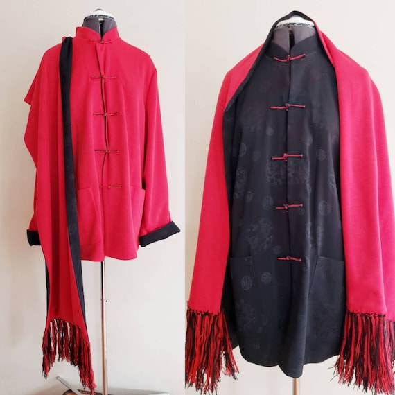 90s Red & Black Reversible Silk Chinese Jacket / 1
