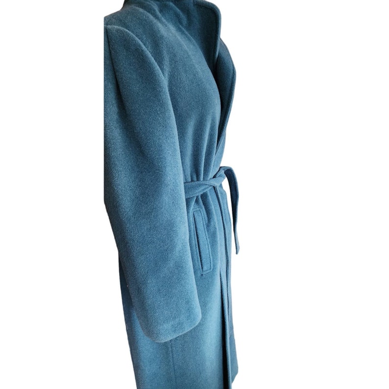 Vintage 80s Blue Wool Coat, Belted, Rosewin image 7