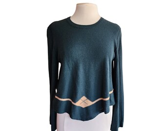 Vintage 90s Sonia Rykiel Sweater Green w/Cream Design