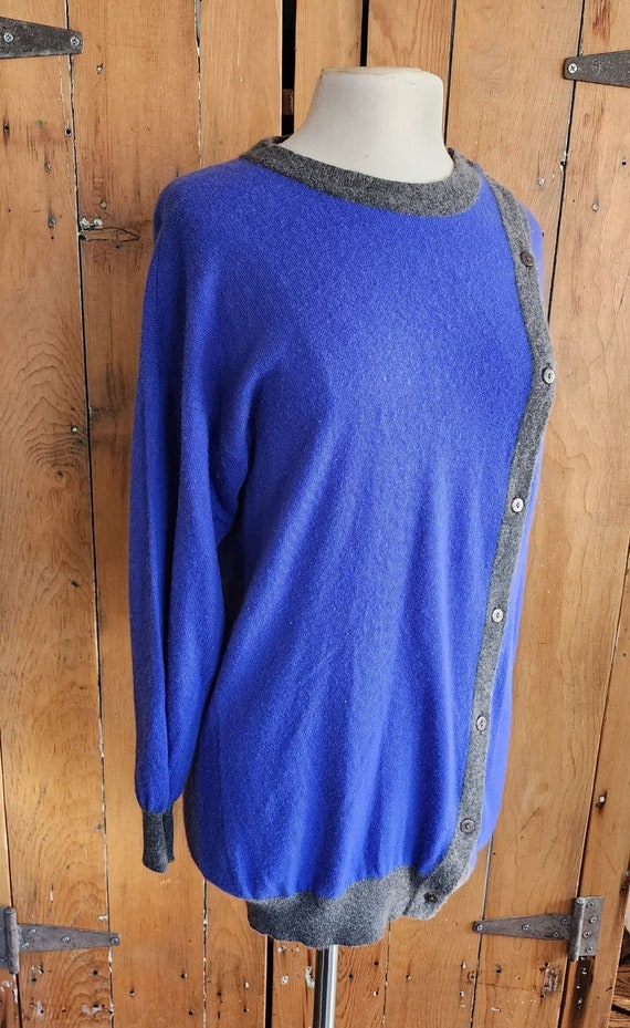 Vintage 80s Cashmere Pringle Sweater Blue Gray Hi… - image 2