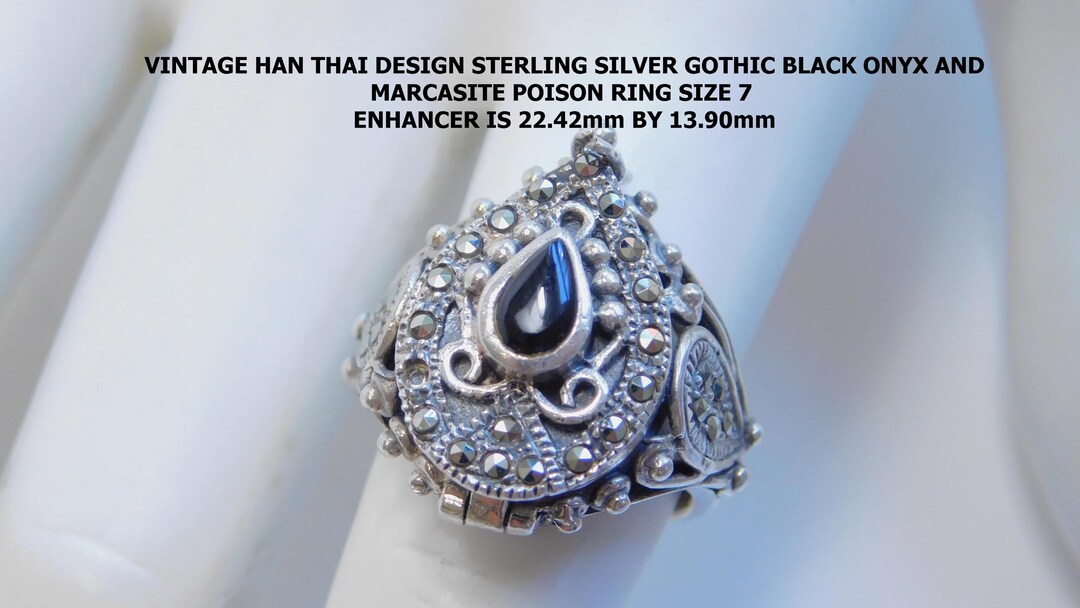 Vintage HAN Thai Design Sterling Silver 925 Gothic Black Onyx Marcasite ...