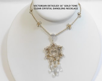 Victorian Gold Tone Crystal Choker Necklace with Heart Enhancer