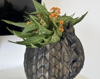 Maceta con forma de huevo de dragón de fantasía: Maceta hecha a mano con forma de huevo de dragón / Decoración mítica para el hogar / Regalo para amantes de los dragones / Accesorio para jardín de hadas