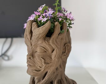 Maceta "Niño del Bosque" / Maceta con cara de árbol de fantasía impresa en 3D / Maceta inspirada en Juego de Tronos / Regalo mítico para el hogar del bosque