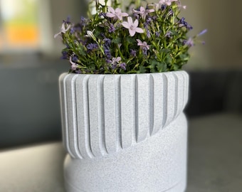 Maceta Talos impresa en 3D: Maceta con aspecto de mármol y bandeja de drenaje. Maceta minimalista moderna para interior, de diferentes tamaños y colores personalizados.