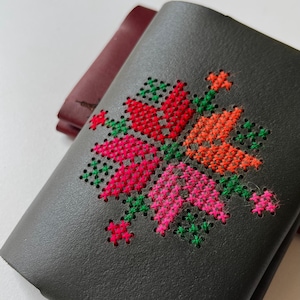 Embroidered Passport Holder/Huasteco Embroidery/Leather with Traditional Embroidery