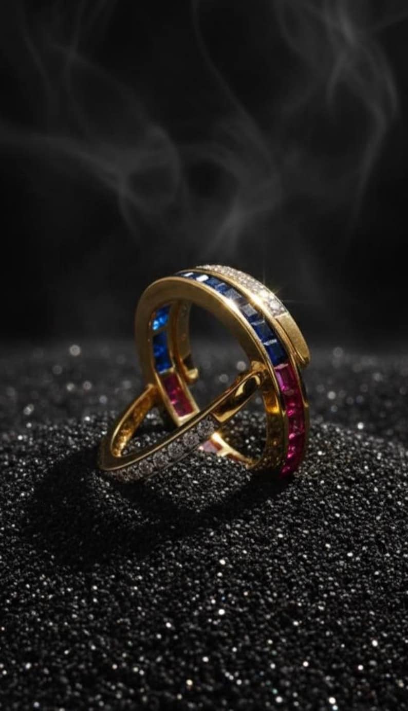 Buy 9k Gold Ruby, Sapphire \u0026 Diamond Flip Ring: Multi Stone Band Online in India - Etsy