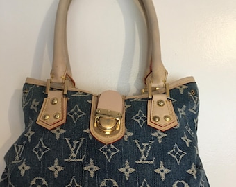 vtg LOUIS VUITTON PLEATY klassische Monogram Jeanshandtasche