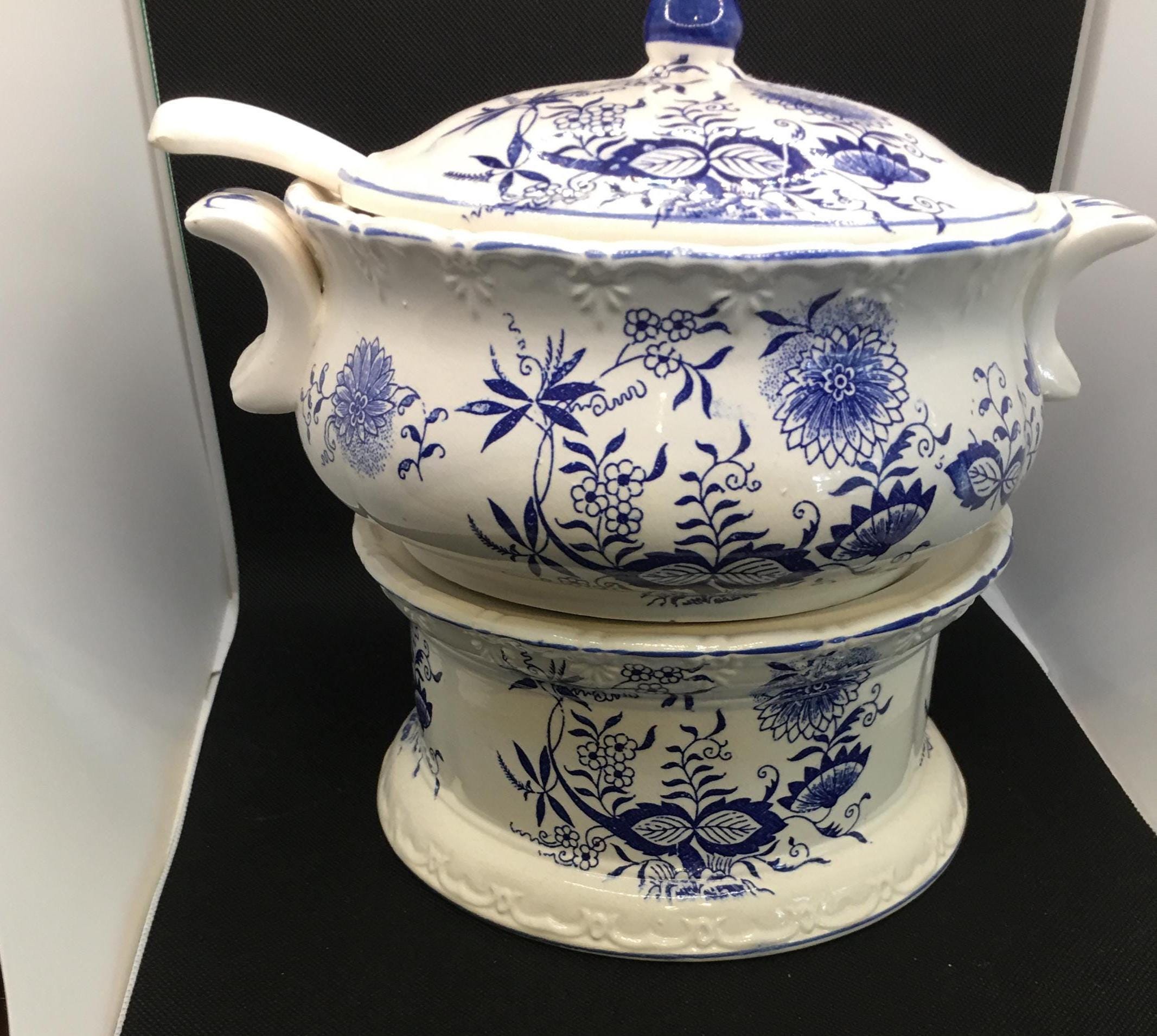 NOS vtg ARNART blaue Zwiebel / Donau-Suppe / Eintopf-Terrine
