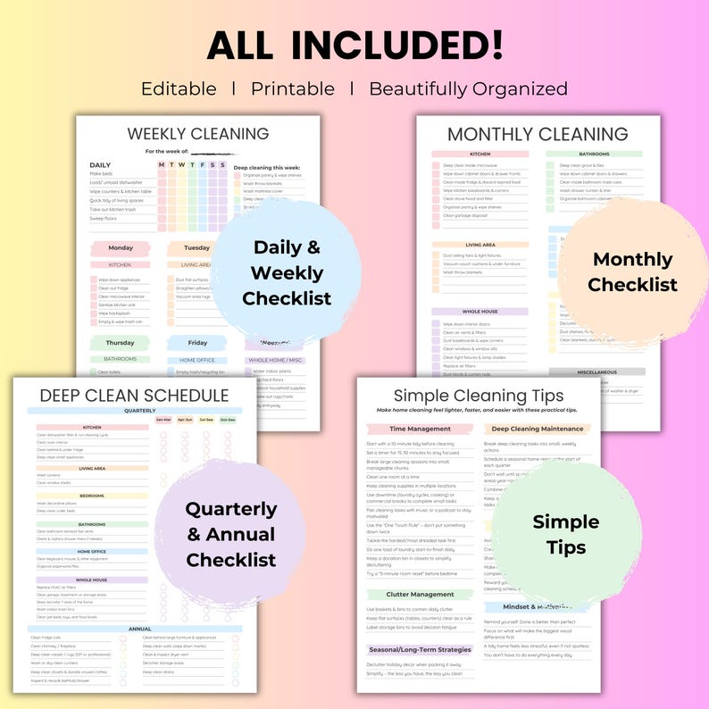 Editable Cleaning Tracker & Schedule for Busy Moms | Daily to Annual ...