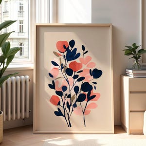 Inspirowana Matisse'em sztuka koralowa na ścianę, minimalistyczny wydruk ulotki, plakat z organicznymi kształtami, nowoczesny wystrój botaniczny, cyfrowo drukowana sztuka abstrakcyjna