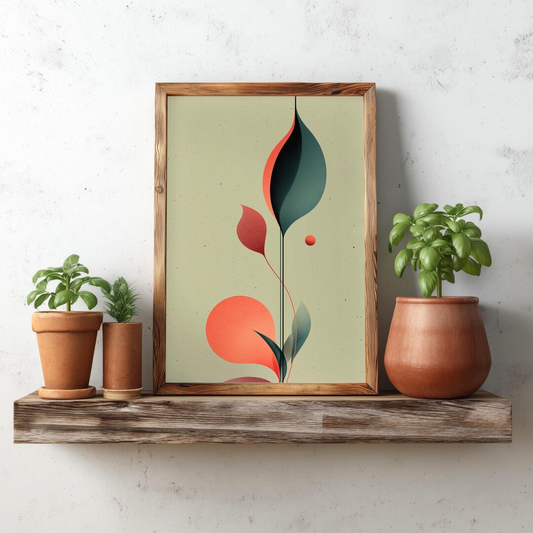 Minimalist Abstract Botanical Wall Art Print – Teardrop Leaf Plant ...