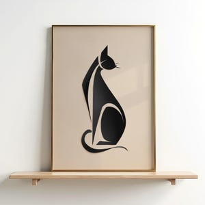 Minimalist Black Cat Wall Art Printable, Modern Abstract Cat Silhouette, Digital Cat Artwork for Home Office Decor, Elegant Cat Wall Poster