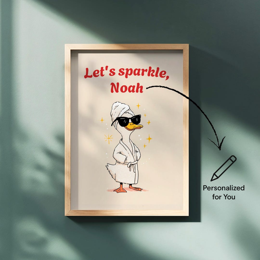 Cute Bath Time Wall Art, Duck Bathroom Print for Kids, Fun Bathroom ...