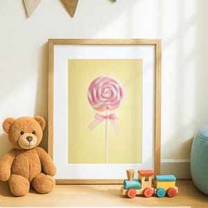 Pink Swirl Lollipop Wall Art Print, Candy Nursery Printable for Kids Room Decor, Sweet Baby Girl Art