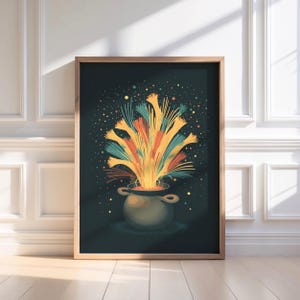 Funny Spaghetti Fireworks Kitchen Wall Art Printable – Whimsical Cartoon Pasta Pot Illustration for Kitchen Decor