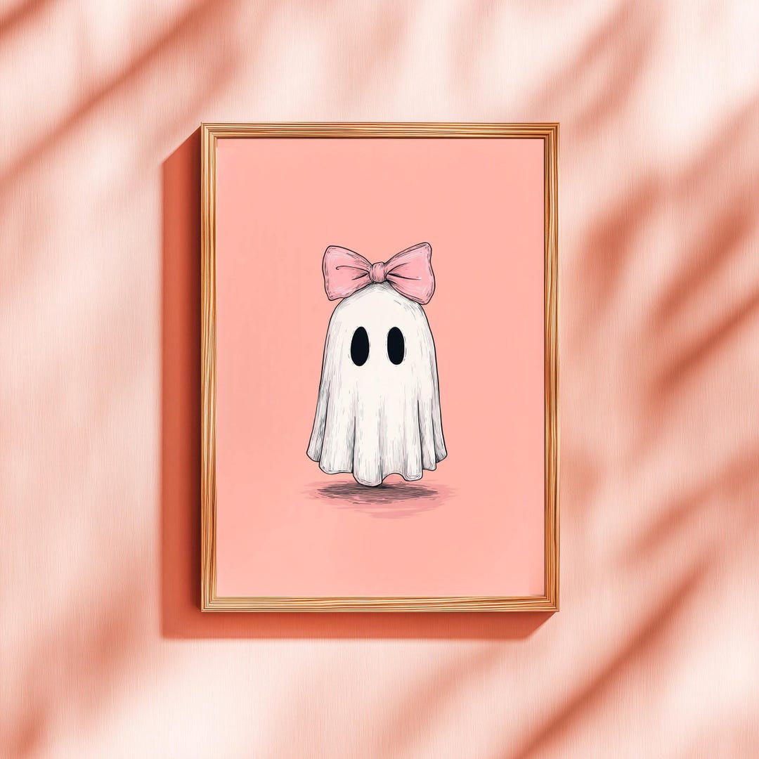 Cute Ghost With Pink Bow Printable Wall Art – Pastel Halloween Decor ...