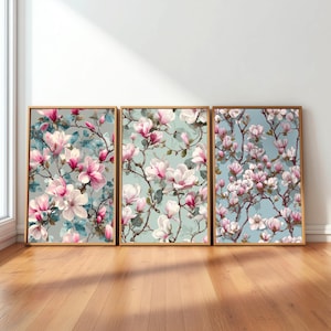 Magnolia Wall Art Prints Set: Elegant Floral Home Decor, Elegant Blossom Flowers