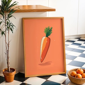 Carrot Wall Art Print, Cute Kitchen Vegetable Poster, Minimalist Modern Printable Kitchen Decor