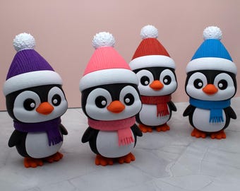 Statuetta di pinguino con cappello invernale, statuette di pinguino natalizie