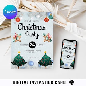 Tarjeta de invitación navideña / Tarjeta digital / Imprimible / Editable / Invitación a fiesta / Plantilla Canva / Celebración / Tarjeta minimalista