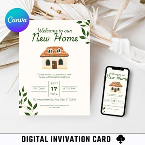 Uitnodigingskaart housewarming / digitale kaart / afdrukbare / bewerkbare kaart / uitnodiging feest / canvassjabloon / viering / New Home Party