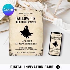 Uitnodigingskaart Halloween / Digitale kaart / Afdrukbare / bewerkbare kaart / Uitnodiging feest / Canva-sjabloon / Viering / Minimalistische kaart