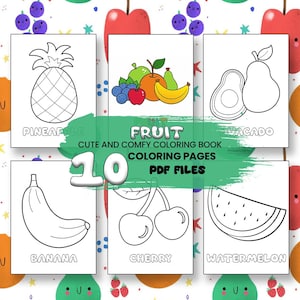 Fruit Coloring Pages, Fruit Coloring Book for Kids, Cute Fruits, Great for Teaching Fruits, Fruit Coloring Worksheet, Instant Download