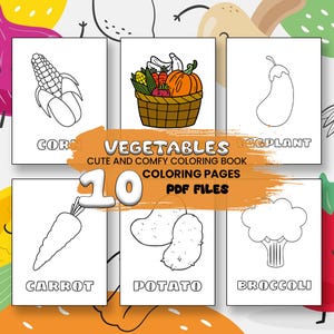 Vegetable Coloring Pages, Vegetable Coloring Book for Kids, Homeschool Montessori materials, Vegetables Coloring Worksheet, Instant Download