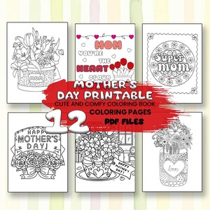 Dibujos para colorear del Día de la Madre, Regalos para el Día de la Madre, Imprimibles para el Día de la Madre, Página para colorear sencilla, Dibujos para colorear para niños, Actividad para mamás que educan en casa