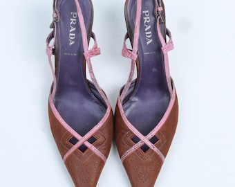 Vintage Prada Two-Tone Goat Leather Slingback Heels – Pointed Toe – Made in Italy