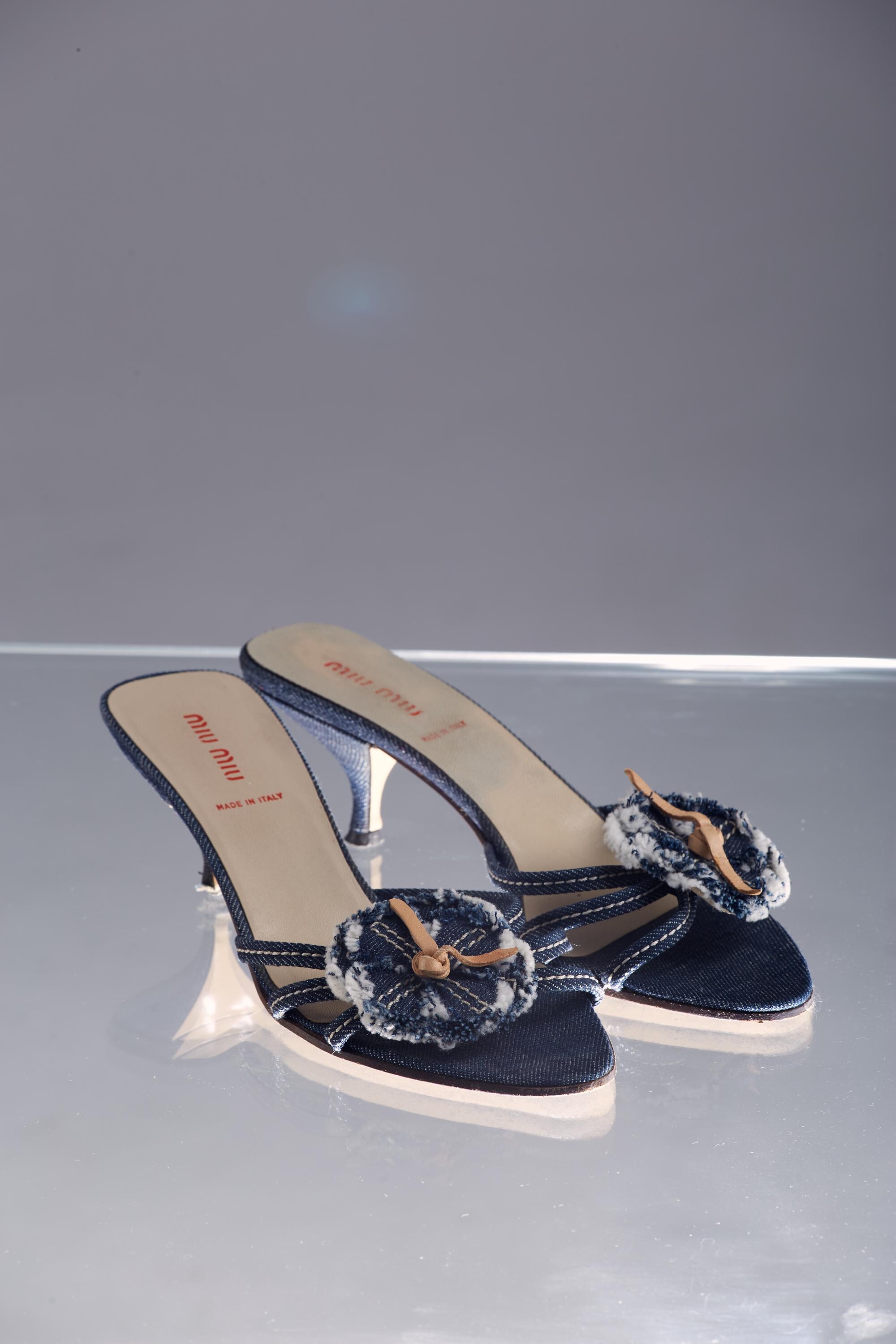 Miu Miu Vintage Denim Kitten Heels With Flower Appliqué - Etsy