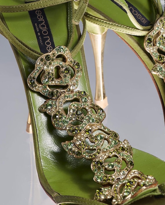 Sergio Rossi - Green Crystal-embellished Sandals - 2004 - Etsy