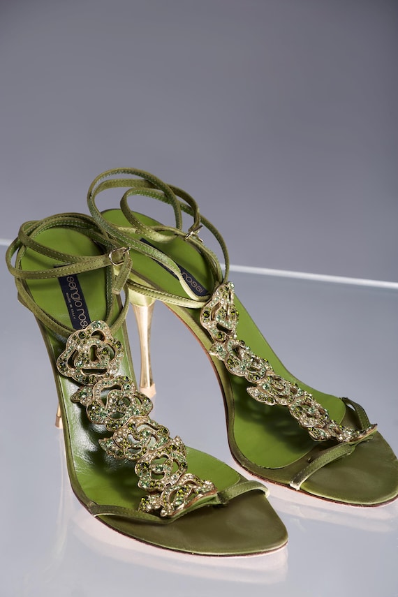 Sergio Rossi - Green Crystal-embellished Sandals - 2004 - Etsy