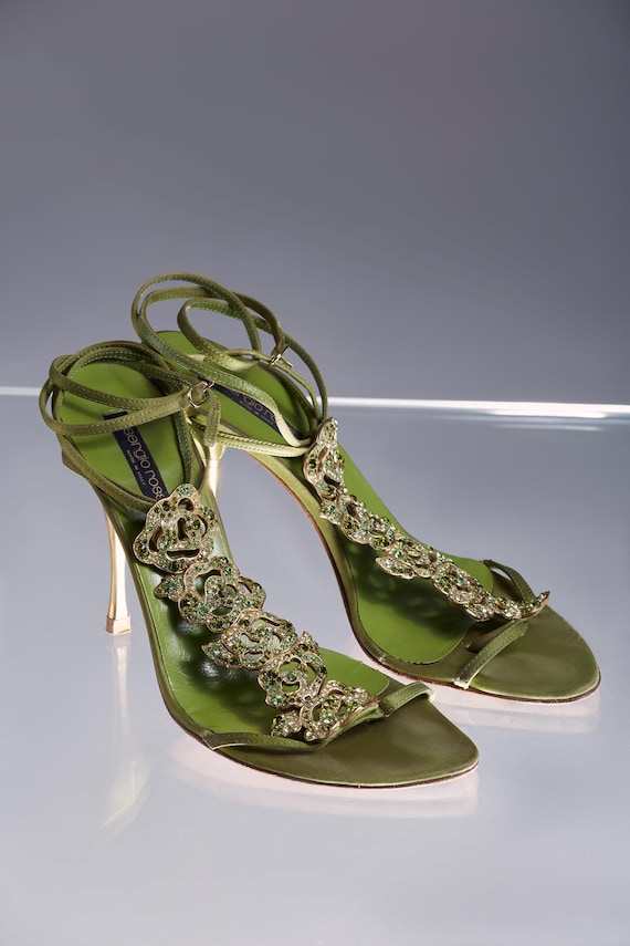 Sergio Rossi - Green Crystal-embellished Sandals - 2004 - Etsy