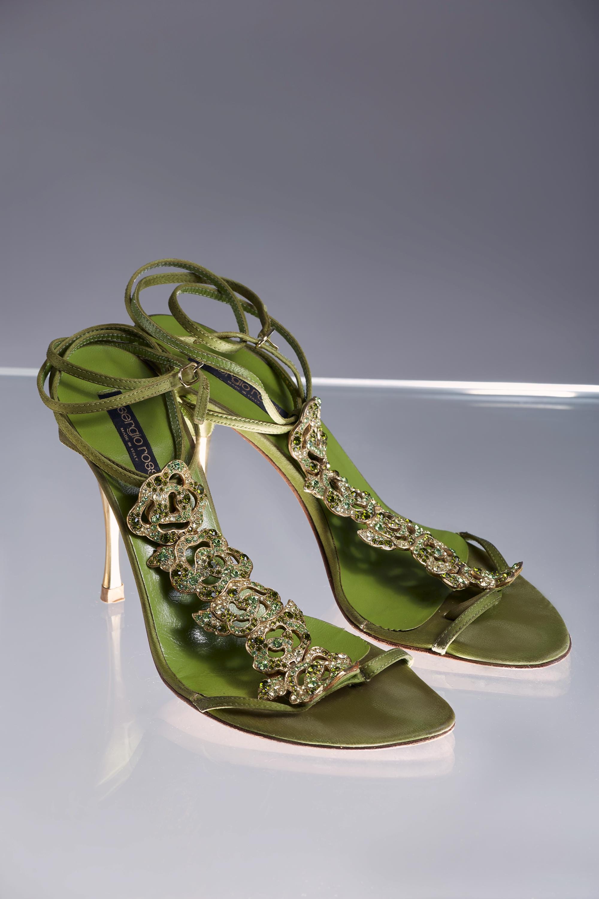 Sergio Rossi - Green Crystal-embellished Sandals - 2004 - Etsy