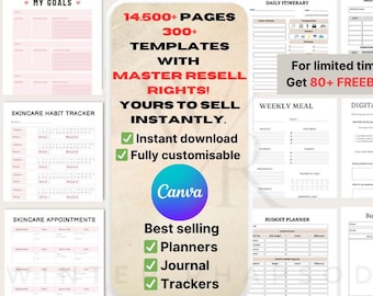14500+ PLR Canva Templates | 300+ Editable Templates with Master Resell Rights | Editable & Printable Planners, Journals, Trackers