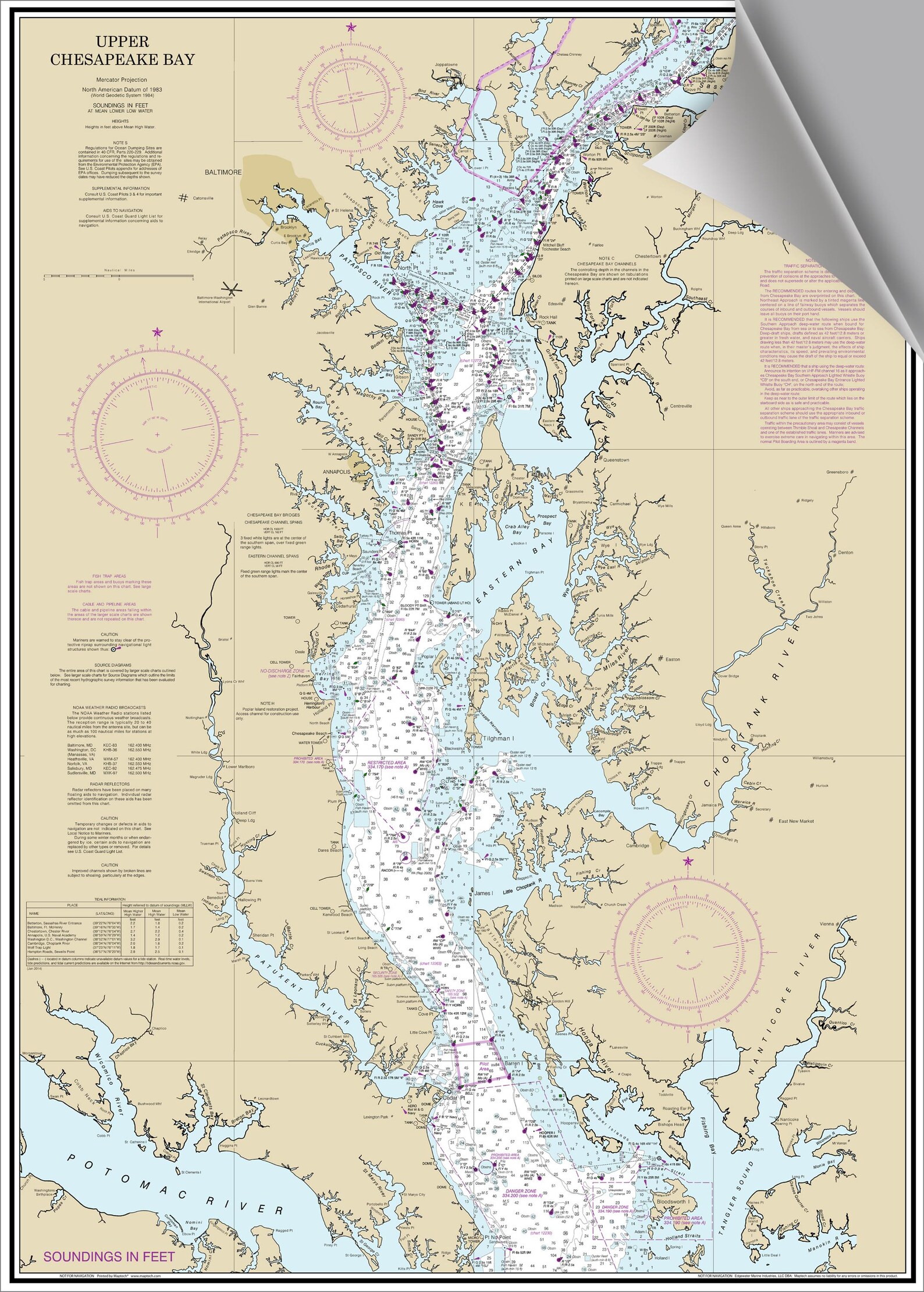 Upper Chesapeake Bay, MD Decorative Nautical Chart by MAPTECH® Etsy