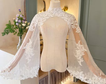 Sparkling Lace Bridal Bolero Detachable Bolero Sleeves with Puff Sleeves Long Sleeve Wedding Topper Floral Lace Wedding Bolero