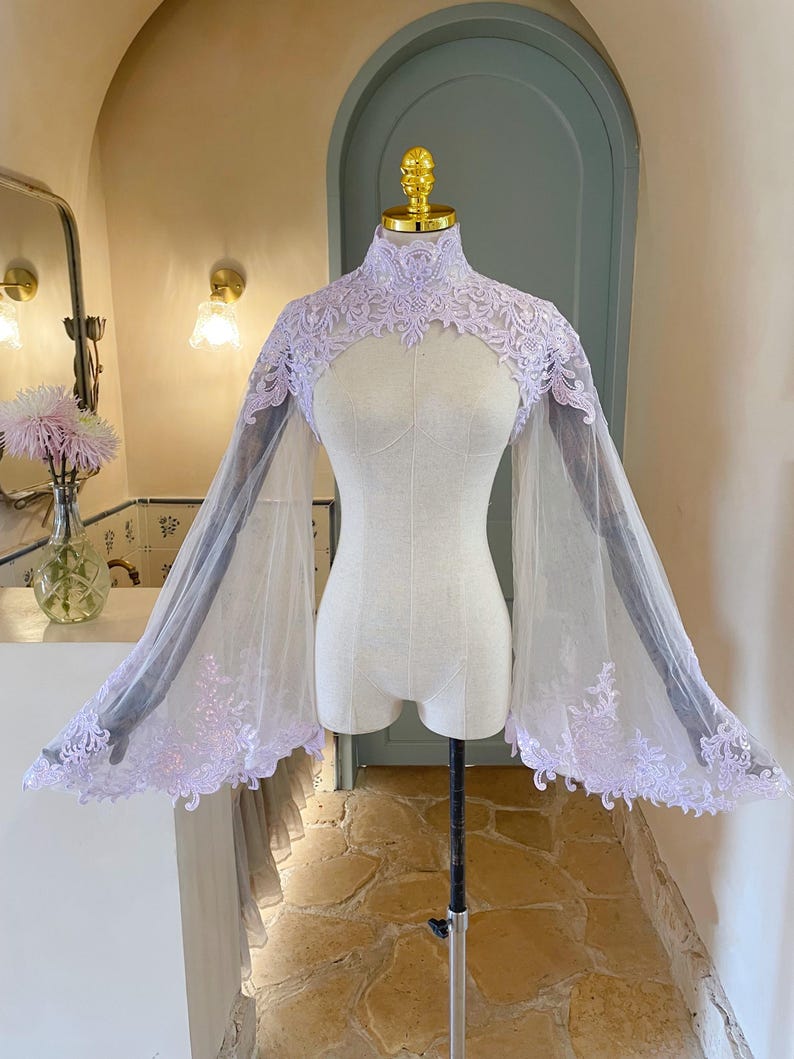 Purple wedding dress toppers - Lavender lace bridal bolero