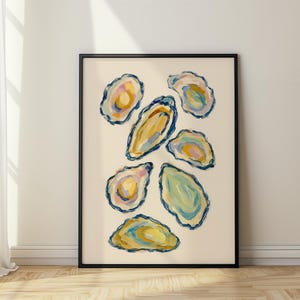 Oyster Wall Art Print Digital Download – Coastal Kitchen Decor, Beach House Shell Illustration, Pastel Gouache Seafood Poster, Oyster Eating