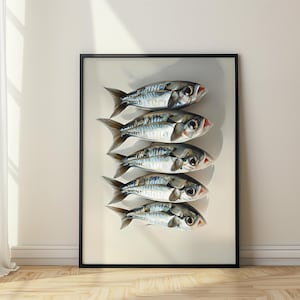 Sardine Fish Print - Vintage Coastal Wall Art, Digital Download for Kitchen Decor, Nautical Style, Seafood Poster, Restaurant Artwork