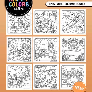 May include: A set of 25 coloring pages featuring illustrations of Jesus Christ. The pages are designed for children and include scenes from the Bible, such as Jesus walking on water, Jesus healing the sick, and Jesus teaching his disciples. The coloring pages are available as a PDF and JPEG file and can be downloaded instantly.