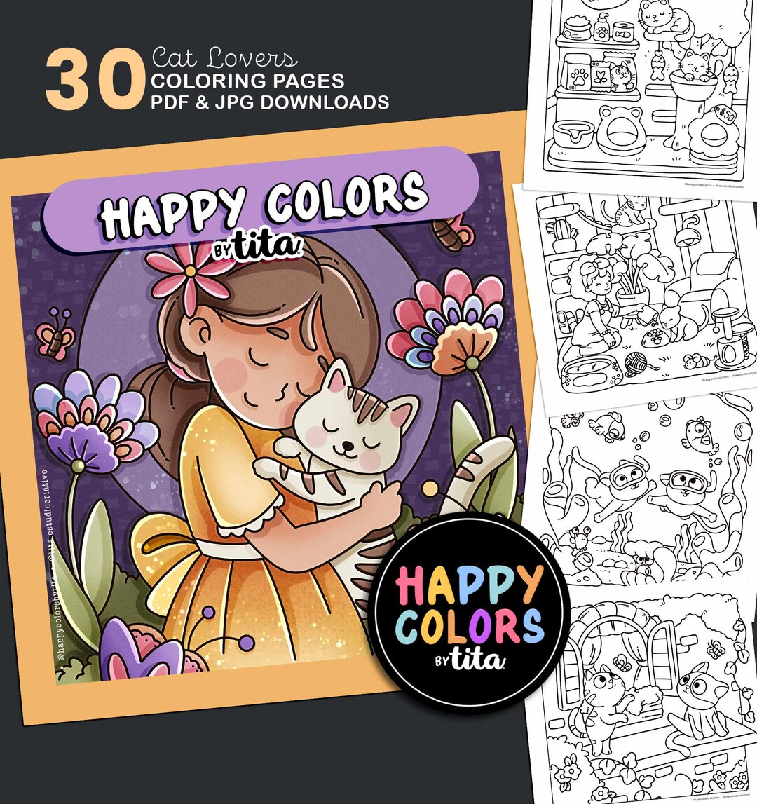 Cats Coloring Book, Cat Lovers Coloring Pages, Cute and Cozy Cats, Cute ...