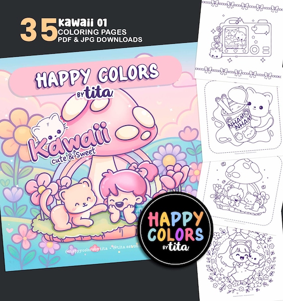 Kawaii coloring book, cute pages, cozy and comfy pages, cute kawaii kitten, instant download and print