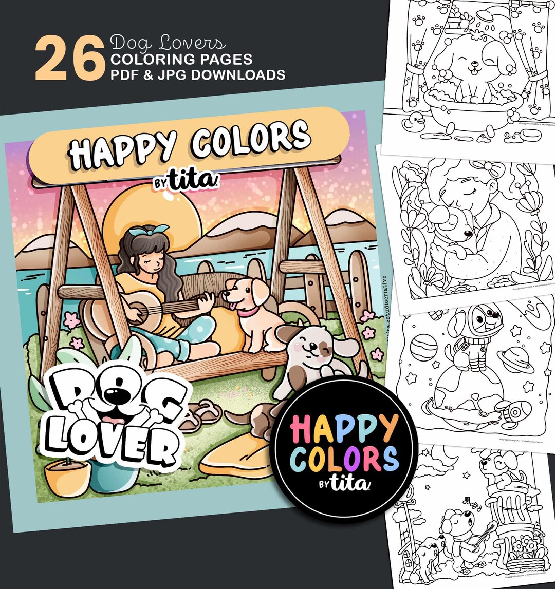 Dogs coloring book, Dog Lovers coloring pages, cute and cozy dog images