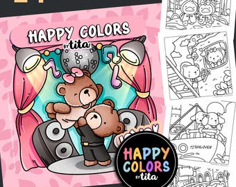 Love scenes coloring book, cute couples coloring pages, cozy and comfy pages, love is in the air, Valentine's Day, movie scenes